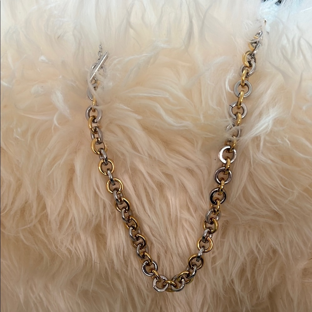 Tory Burch Gold and Silver tone Byzantine Necklace with Intricate Design